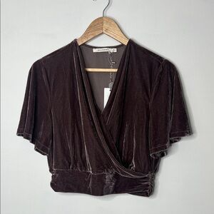 Velvet Wrap Cropped Blouse